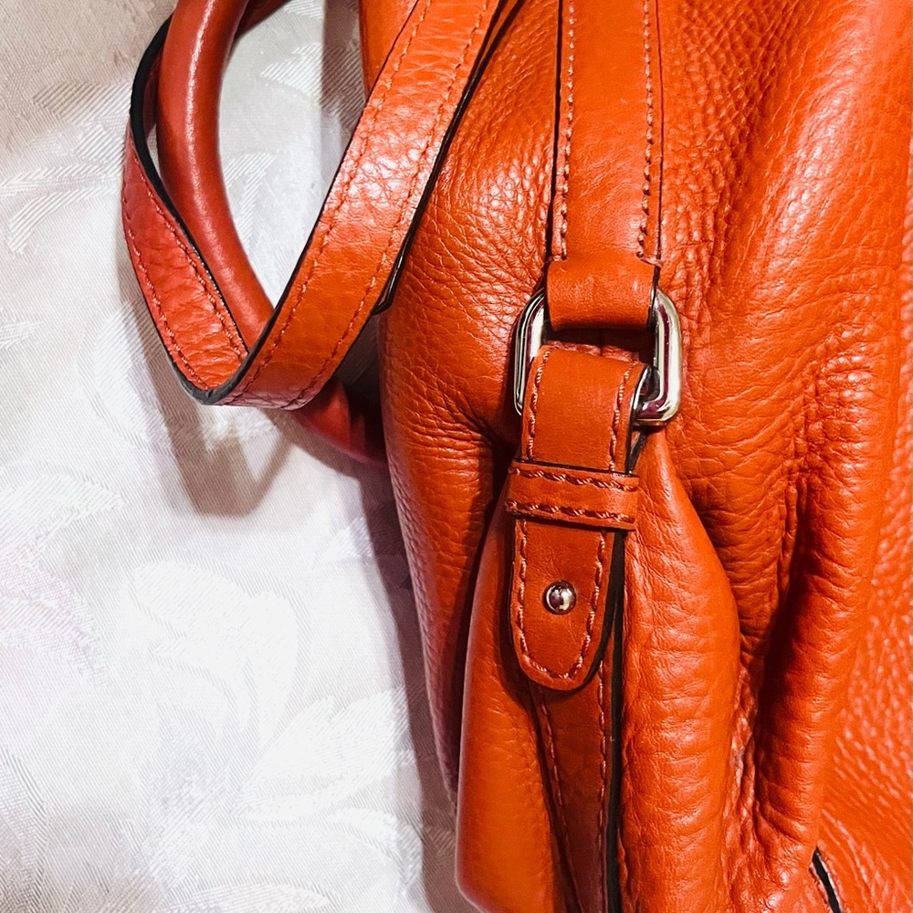 Cole Haan Large Burnt Orange Pebbled Leather Handbag Hobo Detachable Strap - Picture 11 of 12